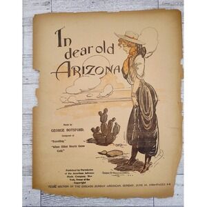 1906 In Dear Old Arizona Sheet Music‎ Cowgirl Cover Western Folk Desert Scene